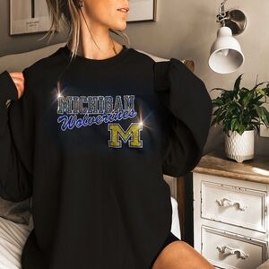 New Michigan Wolverines Navy UNISEX Rhinestone Crew Sweatshirt Sz Large